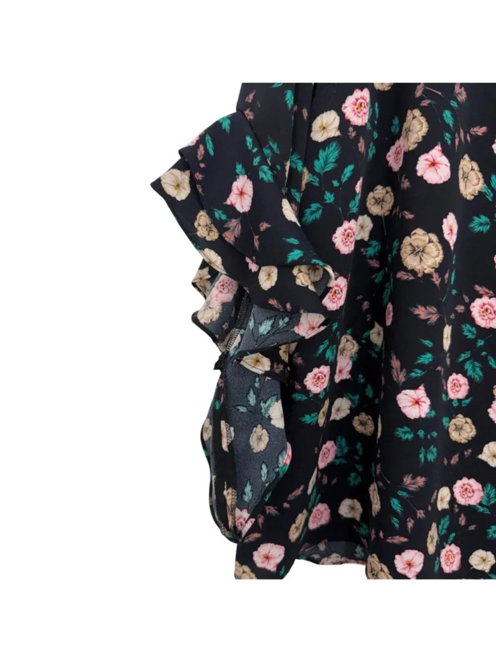 Kate & Mallory Women Black Floral 3/4 Ruffle Sleeve Blouse SZ XL 100% Polyester
